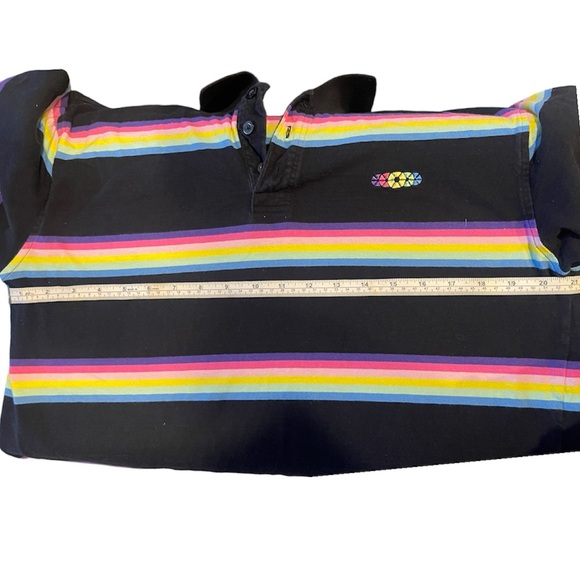 Southpole Shirt Mens Medium Black With Stripes Short Sleeve Polo 1991 Vintage - Picture 5 of 6